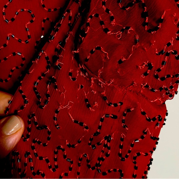 Vintage Deadstock Laurence Kazar Red Silk Beaded Embellished Draped Jacket Sz 3x - Picture 9 of 12